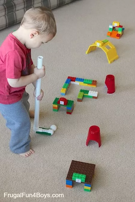 http://frugalfun4boys.com/2015/02/07/lego-duplo-mini-golf/